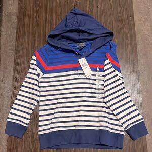 Boys Blue/White/Red Stripe Small (Size 8) Ralph Lauren L/S Hooded Polo